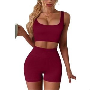Seamless Ribbed Crop Tank High Waist Shorts Set